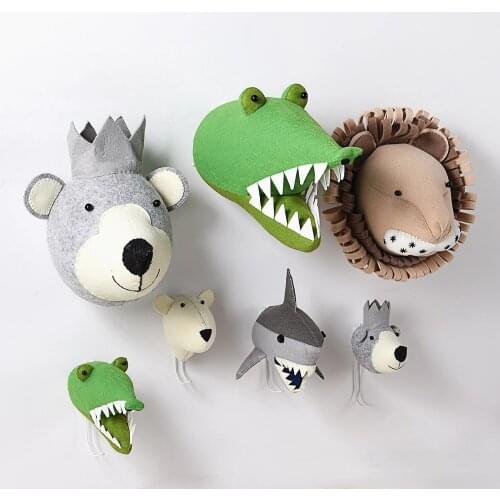 Baby Room Decoration 3D Felt Stuffed Animal Heads Elephant Swan Head Wall Hanging Decor For Nursery Children Bedroom Decoration