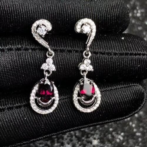 Uloveido Certified Garnet Stud Earrings Women, 925 Sterling Silver Wedding Jewelry Wedding, 4*6mm Velvet Box Certificate FR155