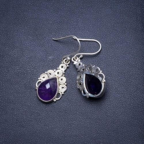 Natural Amethyst Handmade Unique 925 Sterling Silver Earrings 1.5" X4786
