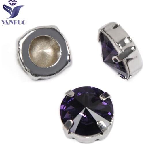 YANRUO 1122 All Sizes Purple Velvet Rivoli Sew On Rhinestones With Claw K9 Point Back Strass Crystals For Jewelry Crafts
