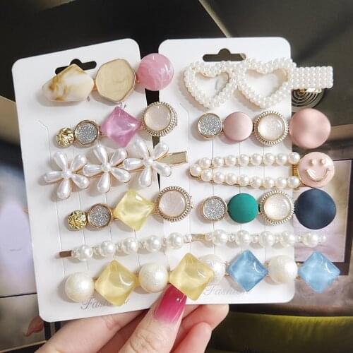 Pearl Hair Clip For Women Girl Korean New Crystal Hairpins Geometric Hair Barrettes Fashion Hairgrip Side Clip Hair Accessories