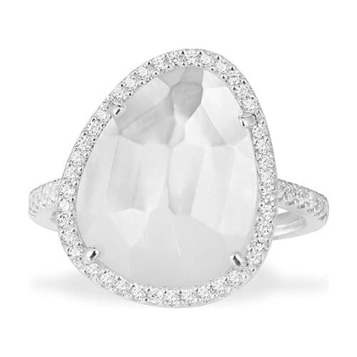 SLJELY Fashion Real 925 Sterling Silver White Shell Geometric Finger Ring Paved Cubic Zirconia for Women Fine Brand Jewelry