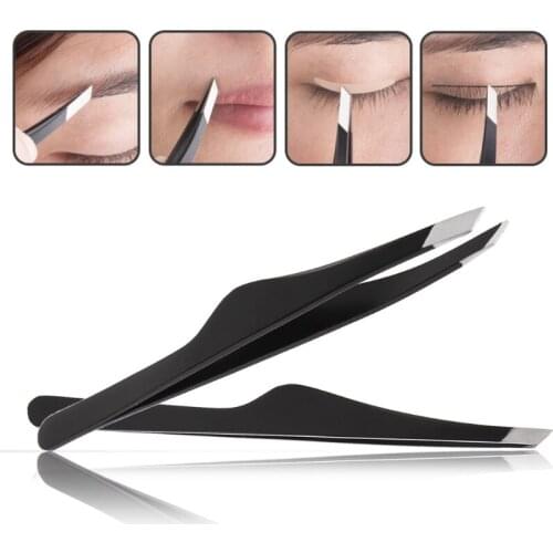 1PC Black Color Eyebrow Tweezer Hair Beauty Slanted Puller Stainless Steel Eye Brow Clips Makeup Tool Brand New