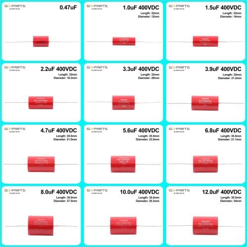 10PCS Audiophiler Axial MKP Audio Grade Capacitor 0.47uF-20uF 400VDC For HIFI Frequency Capacitance Guitar Amplifier DIY