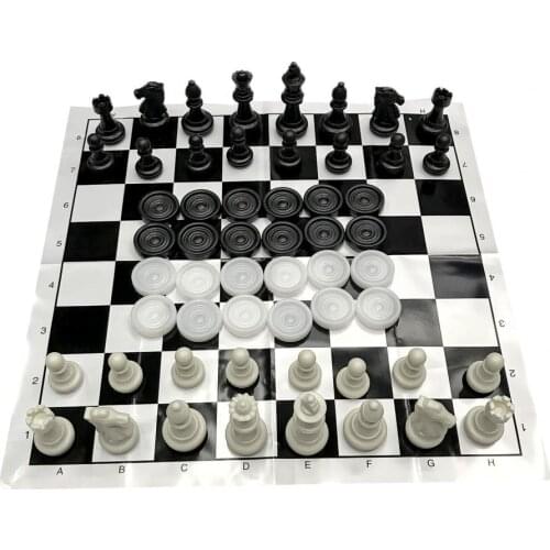 25cm Portable Chess Set 2 in 1 Anti-corrosion PS with Chessboard Draughts Chess Pieces Chessboard Board Game Portable Kid Toys