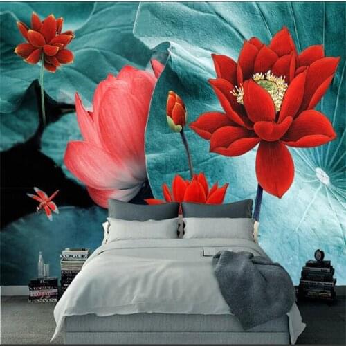 3d Photos Hd Custom Wallpaper Murals Color Ink Lotus Embossed Wall Paper TV Background Study Bedroom Decor Flower Wall Mural Art