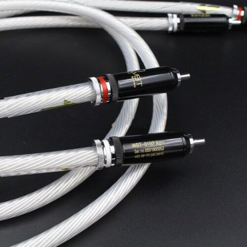 5NOCC Single Crystal Silver + plated Rhodium WBT plug 2RCA to 2RCA Audiophiles Audio Cable for Home Theater DVD TV Amplifier CD