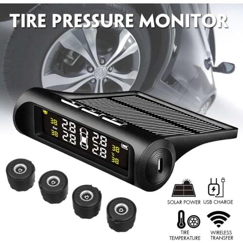 Car Solar Wireless TPMS Tyre Tire Pressure Monitor System LCD+4 External Car Sensor for Car Truck Waterproof IP67 Monitor