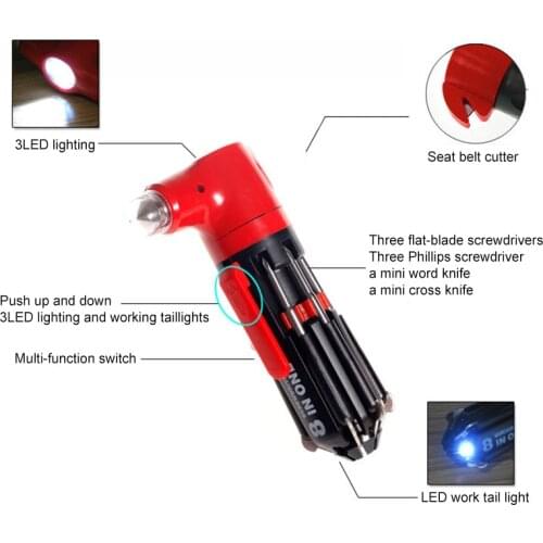 Car Safety Hammer Car With Eight-in-one Multi-function Safety Hammer With Flashlight Safety Hammer Flashlight Safety Hammer
