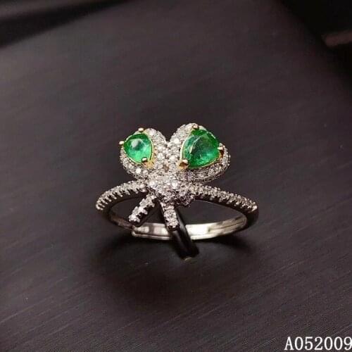 KJJEAXCMY fine jewelry 925 sterling silver inlaid natural emerald new ring noble girls ring support test