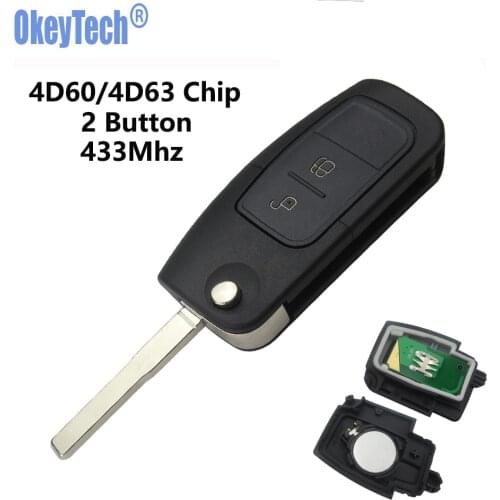 OkeyTech for Ford Focus Mk2 Fiesta Ranger Kuga Flip Folding Remote Car Key 433Mhz 4D60 4D63 40 80 Bits Chip HU101 Blade 2 Button