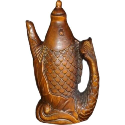 Collection of Chinese pure hand-made (boxwood carving) wooden fish water bottle ornaments