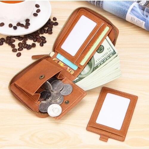 Genuine Leather Man Wallet Business Male Money Bag Clutch Zipper Coin Purses ID Card Holder Luxury Designer Wallets