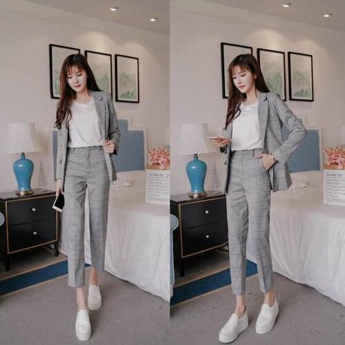 Suit female spring and autumn new style temperament professional OL office plaid jacket + pants womens two-piece suit
