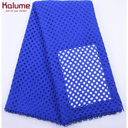 Kalume Hollow Out African Guipure Cord Lace Fabric Royal Blue Cord Lace Nigerian Water Soluble Lace Fabric For Wedding Sew F2134