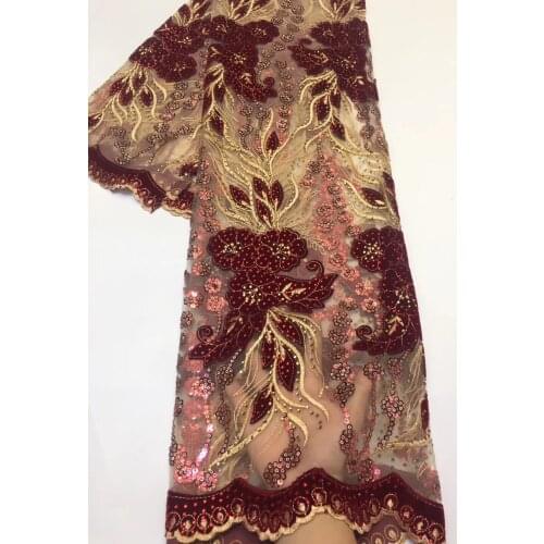 African Sequin Lace Fabric Wine Nigerian Lace Fabric 2021 High Quality Lace French Tulle Lace Fabric For Wedding ZX35651
