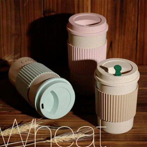 Reusable Coffee Tea Cup Random Color Wheat Straw Mug Coffee Cup With Lid Home Outdoor Water Bottle Travel Insulated Cup