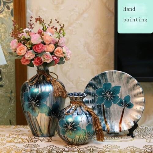 3 pcs set europe pastoral ceramic Flower Vase drawing home decoration tabletop vase new house gift J