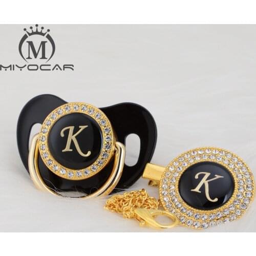 MIYOCAR name Initials letter K beautiful bling pacifier and pacifier clip set unique BPA free dummy bling unique design LK