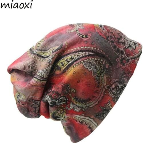 Miaoxi New Style Fashion Women Hat Floral Polyester Womens Autumn Cap Female Beanie Skullies 2 Colors Vintage Girls Bonnet