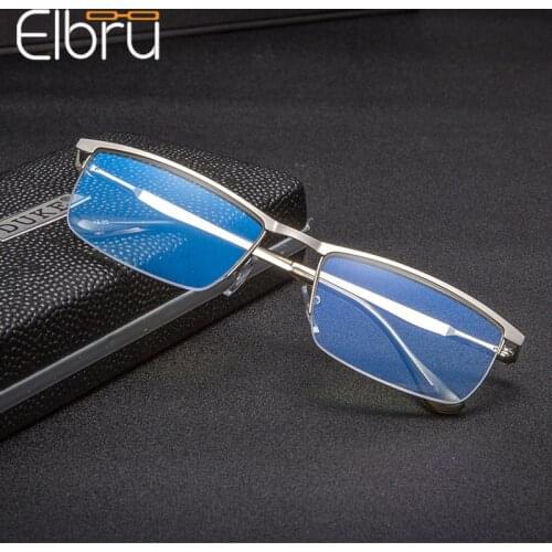 Elbru Ultralight Anti-blue Light Half Frame Reading Glasses Men Classic Metal Frame Presbyopia Eyeglasses With +1.0to+4.0