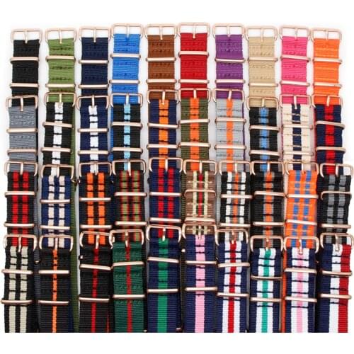 Luxury Rose Gold Buckle Nylon Watch Strap For NATO Watchband 18MM 20MM 22MM 24MM Bracelet Accessories Men Women Belt