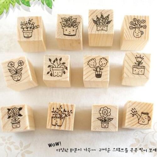 12Patterns/Box Flower Miss Cat Wood Stamp Set For Stationery DIY Scrapbooking Rubber Stamp Card Making Album Decoroation Crafts