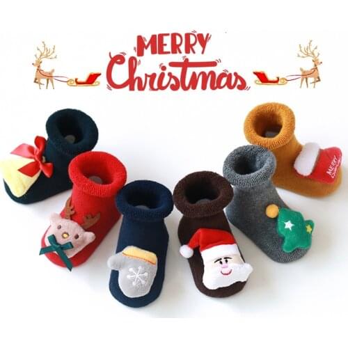 Christmas socks kids baby anti slip winter boys girl newborn infant thermal warm cotton terry sock toddler child Thick long sock
