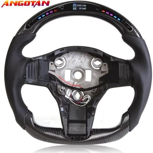 100% Carbon Fiber smooth leather Steering Wheel with LED Display fits for Tesla Model 3