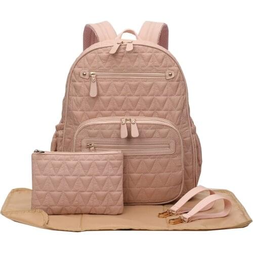 Light weight diaper bag waterproof baby bag for mom pink nylon baby changing bag free makeup pouch/changing mat