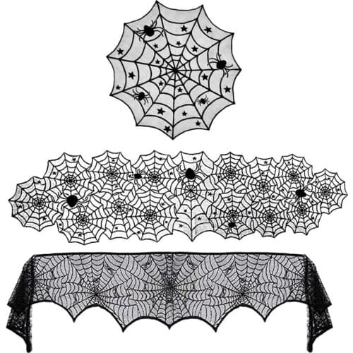 Halloween Decorations Lace Spider Web Tablecloth Black Lace Mesh Tablecloth Party Supplies For Halloween House Decor Scary Props