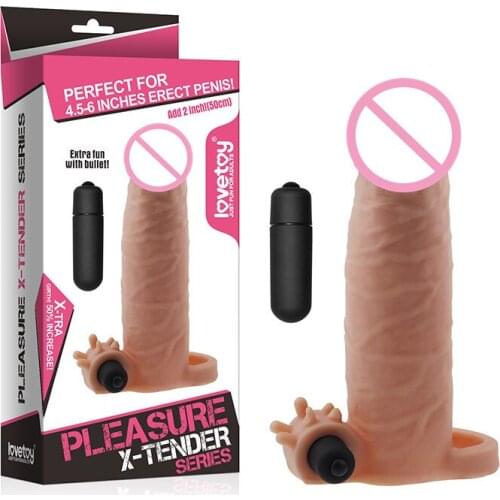ZOOZSEX Penis extender with bullet reusable condom realistic penis sleeves enlargement solid head extend condom sex toy for man