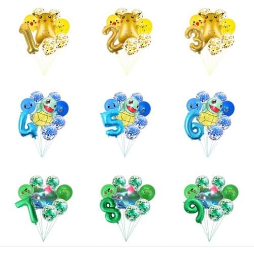8 pcs Pikachu Pokemon Aluminum balloon Sequin latex Children birthday party decoration Childrens room Wall layout Balloon toy