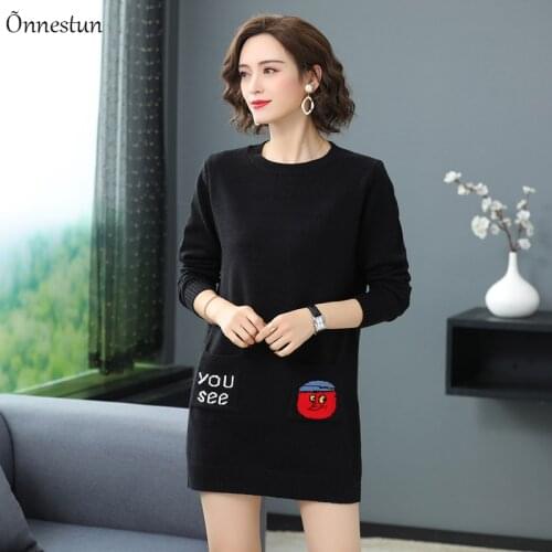 Knitted Dress Womens Sweater Casual Autumn Pullovers Mini Dress Pull Femme Casual Jumper Lovely Print Letter Sweater Women