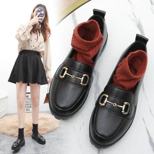 Withered England Style Vintage Fashion Elegant Buckle Genuine Leather Solid Slip-On Loafers Women Shoes Woman Flat Shoes Women