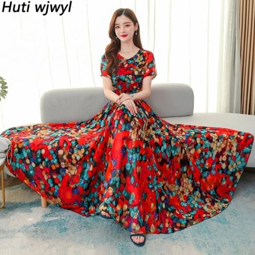 2021 Spring Summer Vintage Floral Chiffon Long Dress Casual Boho Beach Maxi Sundress Women Elegant Bodycon Party Midi Vestidos