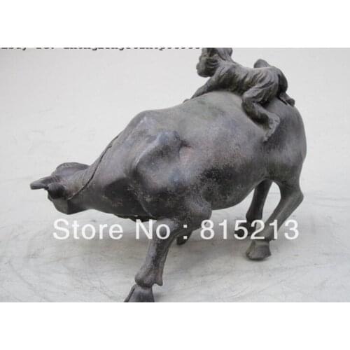 000279 China Classical 100% Pure Bronze carve Two monkey Tease buffalo cow statue