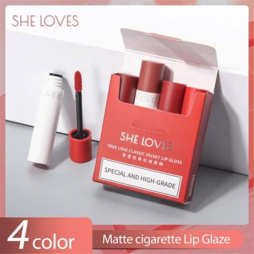 4pcs/Box Matte Velvet Lip Gloss Long Lasting Plum Berry Lip Gloss Waterproof Matte Liquid Lipstick Korean Cosmetic TSLM1