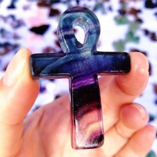 40-45mm 100% natural rainbow fluorite quartz crystal carving crucifix crystal cross for magic gift 1 pc