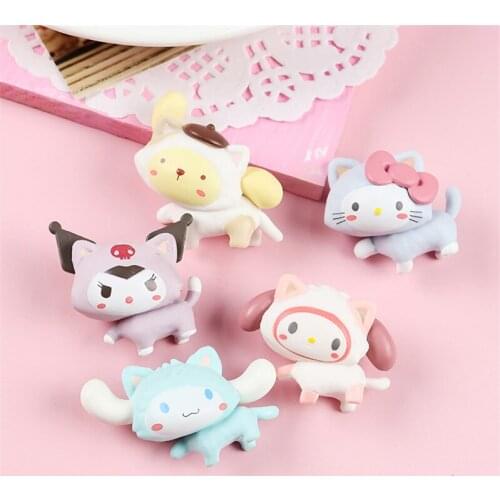 5Pcs Kuromi Sanrio My Melody Hellow Kittys Cinnamoroll Anime Kawaii Models Cross Dressing Trip Periphery Doll Pvc Model Toy Kids