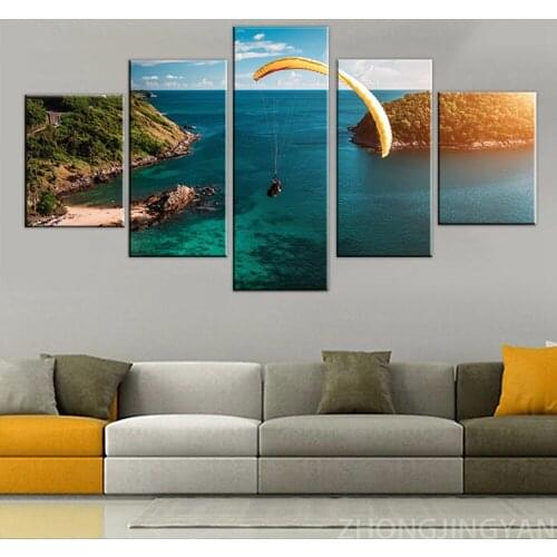 5 Pieces Canvas Painting Wall Art Pictures Tropical Paraglide Modular Printed Poster Modern Home Decor For Living Room Artwork