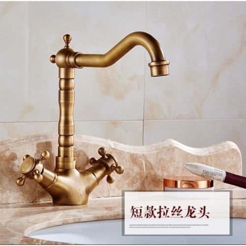 Free shipping Dual handle antique basin sink mixer tap with high quality brass gold kitchen faucet of hot cold basin mixer tap