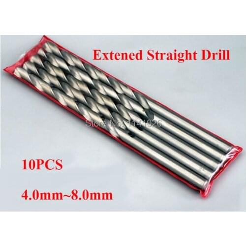 Free shipping New Brand 10PCS 4.0mm-8.0mm Extra Long High Speed Steel Twist Drill Bit Straigth Shank Auger metal Drilling Bit