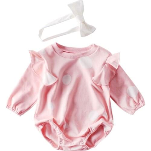 Polka Dot Print Bodysuit For Newborn Girls Long Sleeve Toddler Outfit with headwear Autumn Infant Baby Girl Cotton Clothes