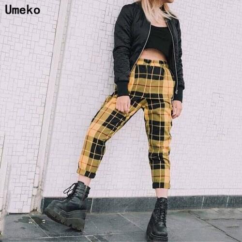 Umeko Plaid Pants Women Streetwear Cool Girl High Waist Trousers harem sweatpants joggers women cargo sweat pant korean pantalon