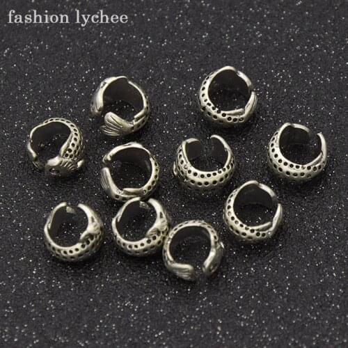 Fashion lychee 10pcs Fish Open Hair Beads Metal Hair Ring Tube Dreads Dreadlock Braid Cuffs Clip Hair Extension Accessories