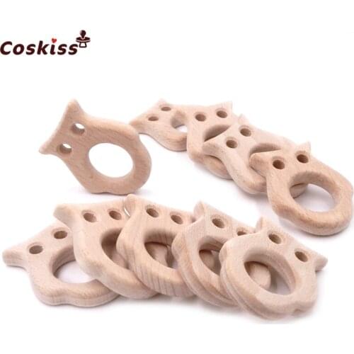 Beech Wooden Owl Natural Handmade Wooden Teether DIY Wood Personalized Pendent Eco-Friendly Safe Baby Teether Toys