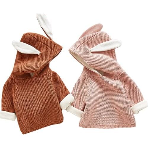 Kids Clothes Autumn Winter Thickened Warm Rabbit Ears Sweater Jacket Baby Hooded Tops Pure Cotton 0-2 Age Child Quality Clothing