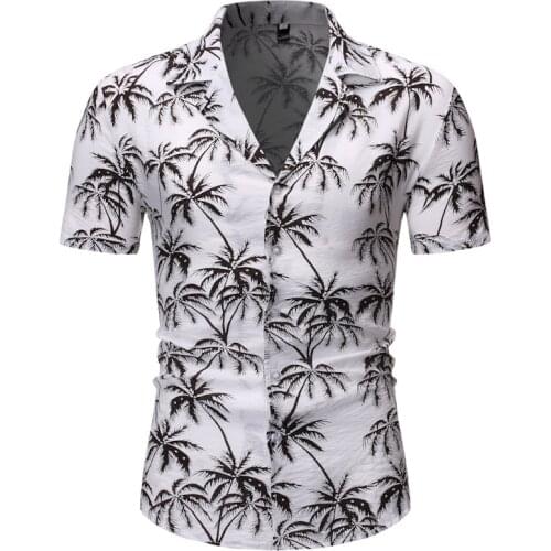 Plam Tree Print Hawaiian Aloha Shirts 2020 Summer Fashion Short Sleeve White Beach Shirt Men Casual Party Holiday Chemise 2XL