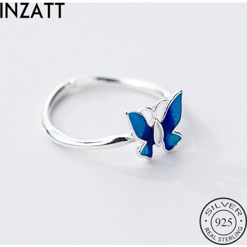 INZATT Real 925 Sterling Silver Blue Butterfly Adjustable Ring For Fashion Woman Party Fine Jewelry Cute Accessories 2020 GIFT